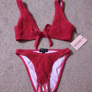 Missguided crinkle high leg tie front bikini